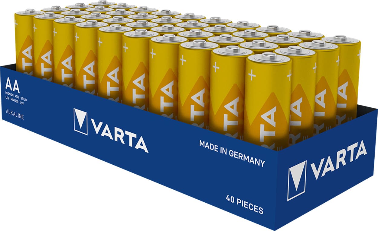 Piles alcalines Varta, Mignon, AA, LR06, 1,5 V longue durée, plateau (paquet de 40)