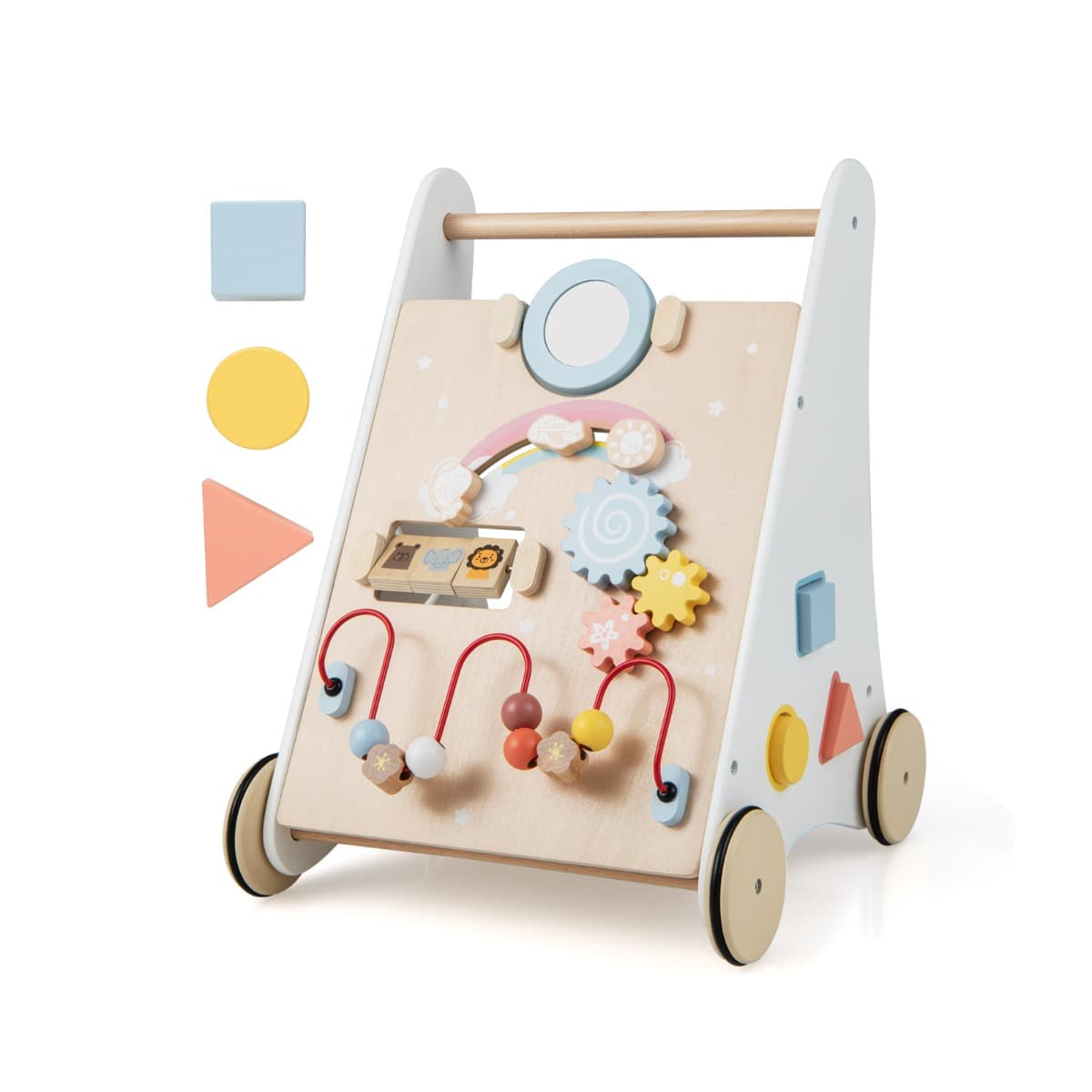 CostwayTrotteur en Bois pour Bébé Jouet d'Apprentissage de Marche Centre d'Activités 7-1 Développe la Motricité Stimule la Créativité Blanc