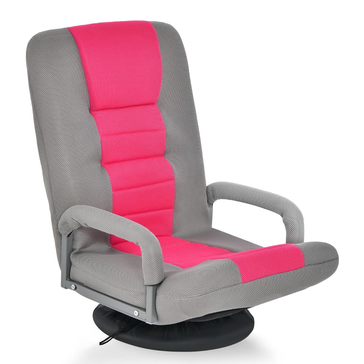 Fauteuil Pliable de Sol avec Accoudoirs Dossier Réglable sur 5+2 Positions et Base Pivotante à 360°
