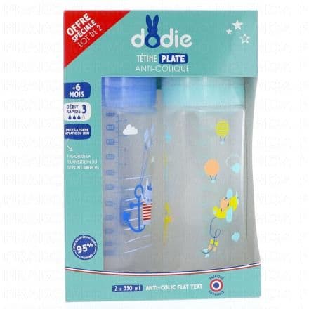 DODIE Biberon anti-colique tétine plate duo bleu/vert